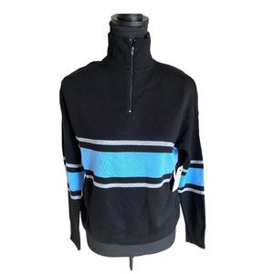 BP Zip Mock Neck Relaxed Uneven Stripe Sweater